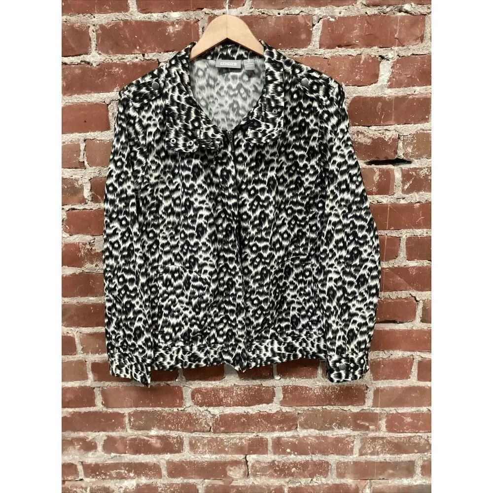 Chico's Animal Print Shirt Jacket Sz 3 XL Cheetah